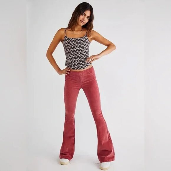 Free People Pants - FREE PEOPLE Garnet Royale PULL ON Corduroy Flare Jean 27 Short